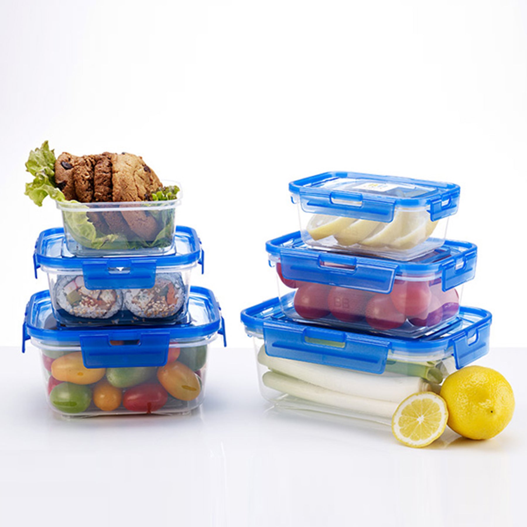 Plastic containers set - Blue & Clear