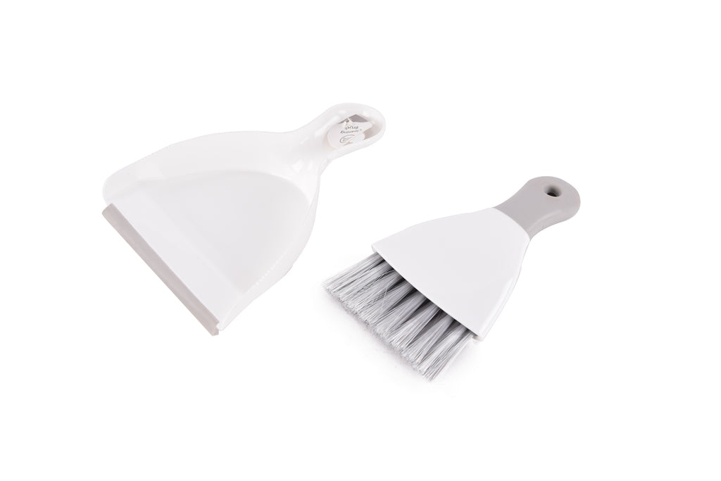 Dustpan with Cleaning Brush - White & Grey Color