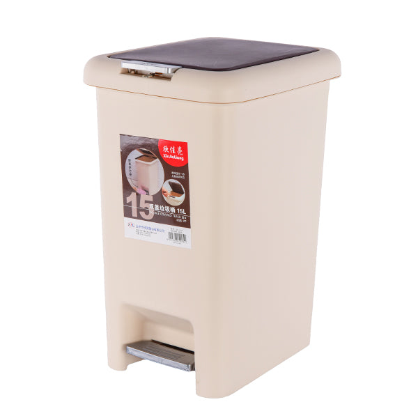 Double covered Plastic trash bin , light beige