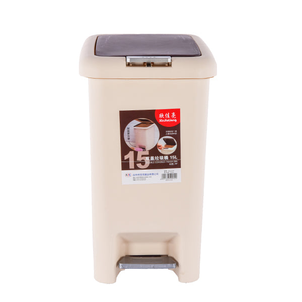 Double covered Plastic trash bin , light beige