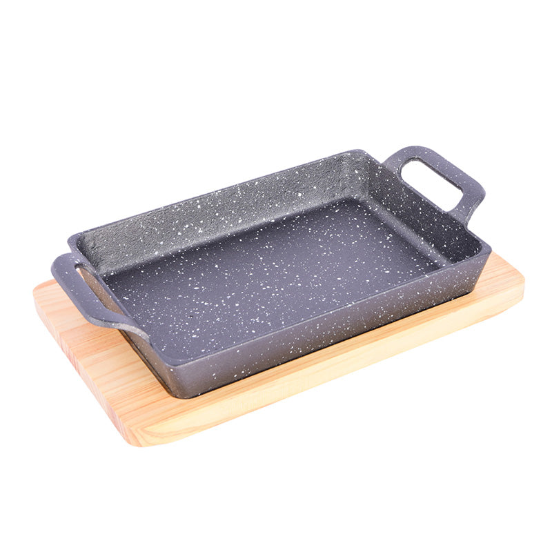 Rectangle Fry Pan With Wooden Platter