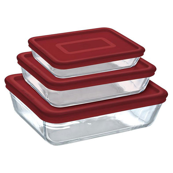 3pcs Glass Container Set - Red