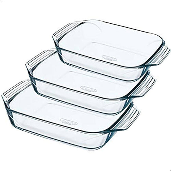 3pcs Rectangular glass Roaster Set