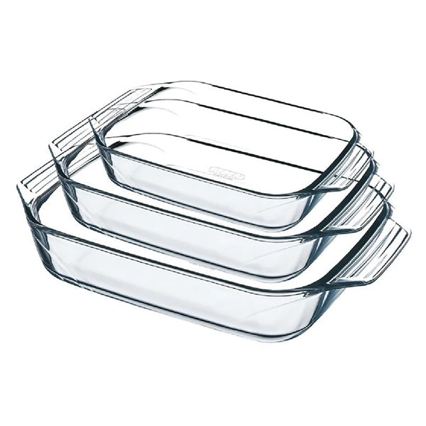 3pcs Rectangular glass Roaster Set