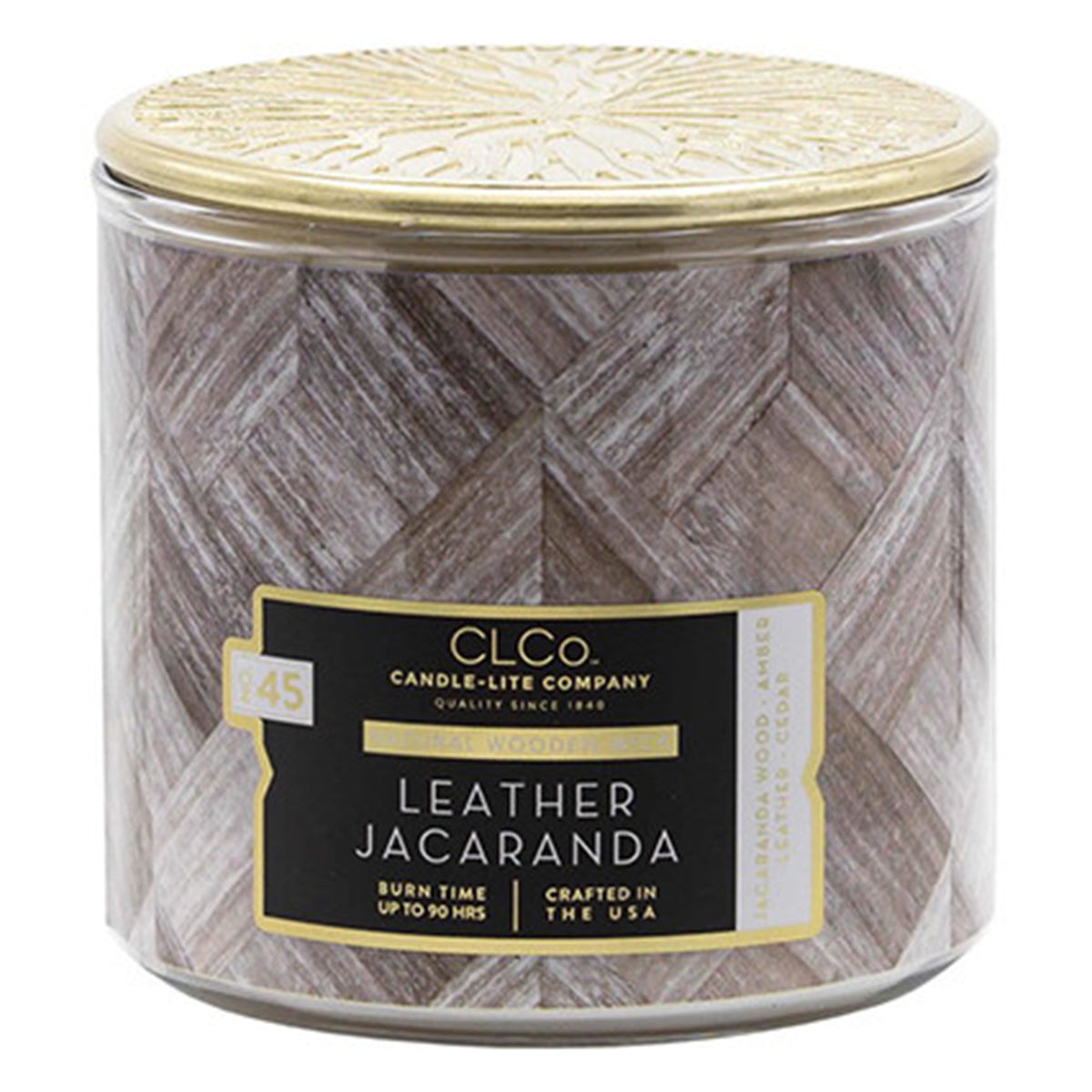 Leather Jacaranda Natural Wooden Wick Glass Jar Candle