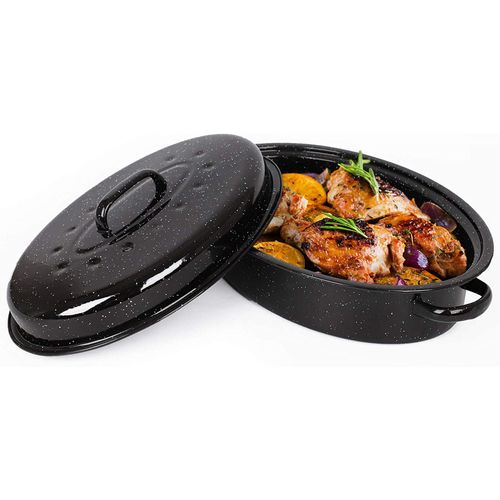 Oval Roaster With Lid - Black Color