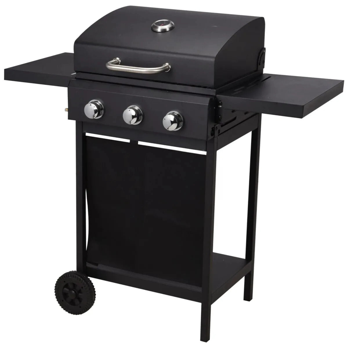 BBQ 3-Burner gas grill with wheels - Black