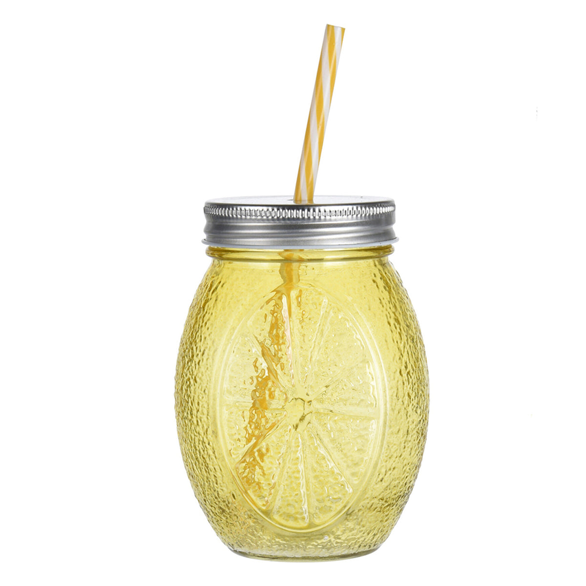 Drinking glass with straw - yellow