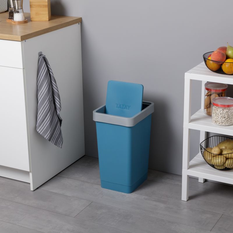 Dustbin with swing lid, Blue