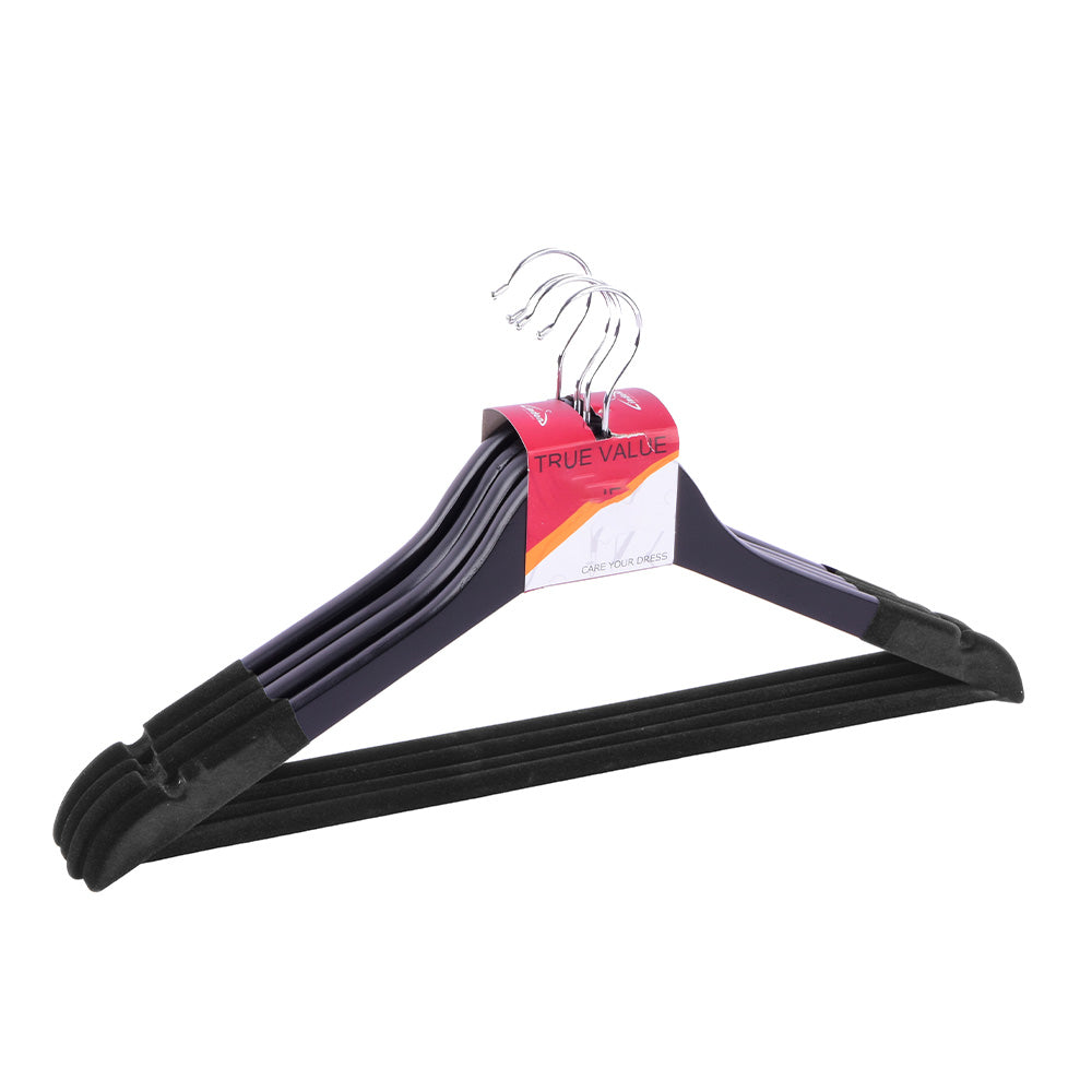 4pcs velvet wooden hanger - Black