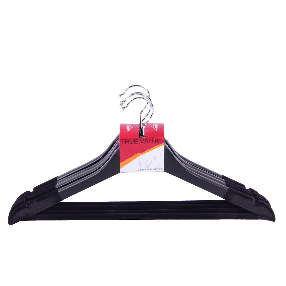 4pcs velvet wooden hanger - Black